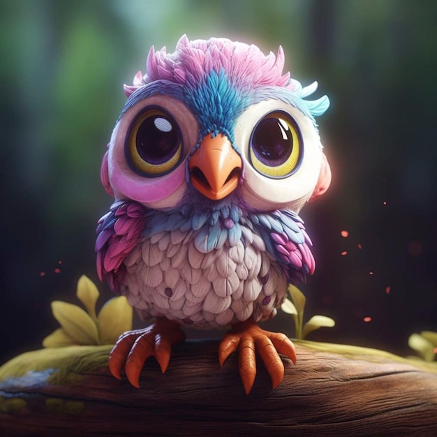 A Colorful Owl with Big Eyes on a Branch – Free Download