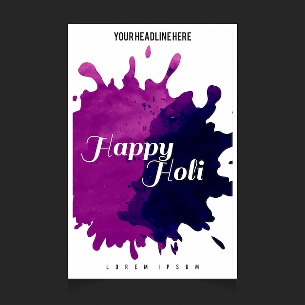 Purple Watercolor Poster for Holi Festival – Free Download