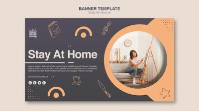 Stay At Home Concept Banner Template – Free Download