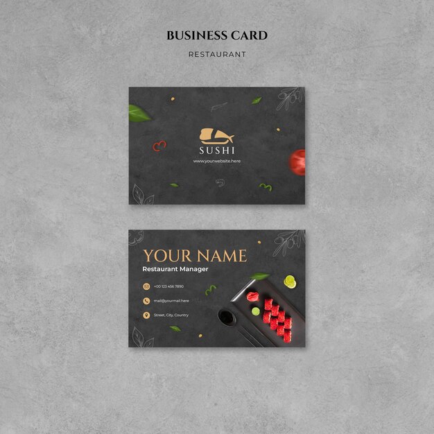 Restaurant Business Card Design Featuring Delicious Food – Free Download