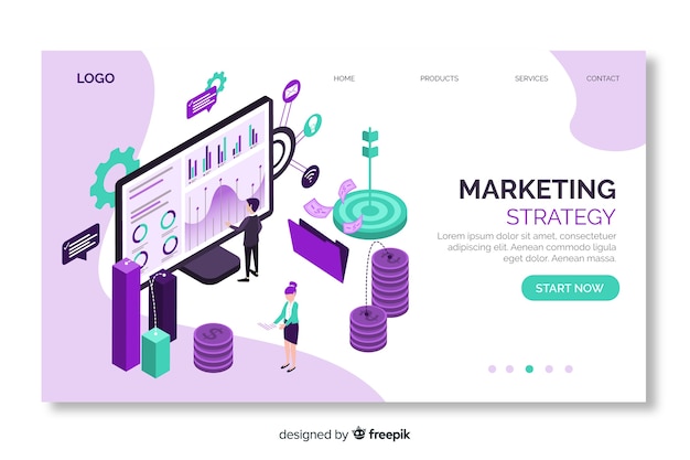 Isometric Landing Page for Marketing Strategy – Free Download