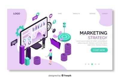 Isometric Landing Page for Marketing Strategy – Free Download