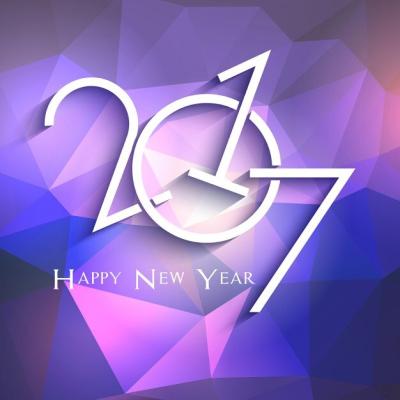 New Year Celebration on a Purple Polygonal Background – Free Download