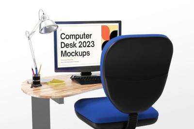 Monitor Personal Desk Mockup with Perspective View – Free Download