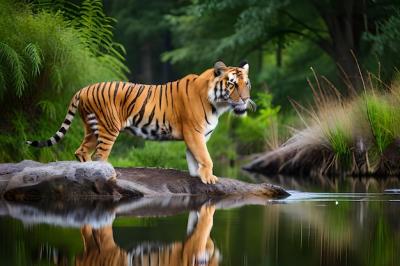 A Majestic Tiger on a Rock in a Serene Forest â Free Stock Photo Download