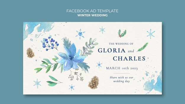 Watercolor Wedding Celebration Facebook Template for Free Download