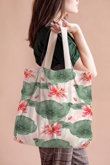 Lotus Pattern Tote Bag Inspired by Megata Morikaga – Free Download