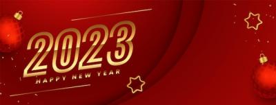 2023 New Year Red Banner Featuring 3D Christmas Ball – Free Download