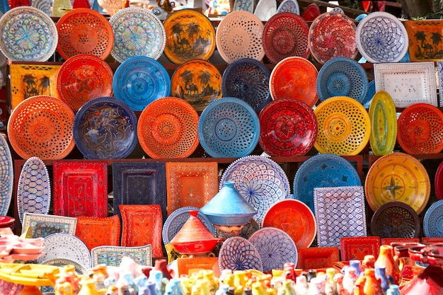 Colorful Antique Plates Available at Market Stall – Free Download