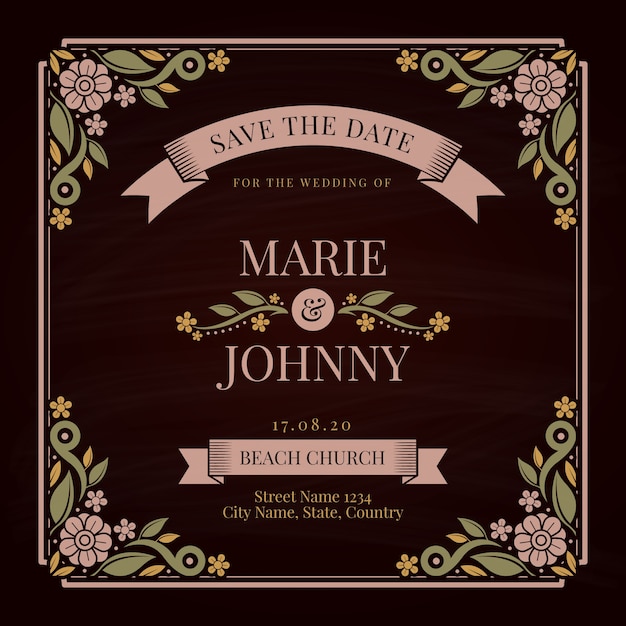 Retro Wedding Invitation Template – Free Download