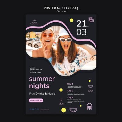 Summer Nights and Girls Poster Template – Free Download