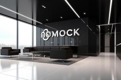 Metallic 3D Logo Mockup on Black Glass Office Wall Indoor with Window View – Free Download