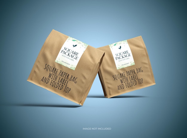 Square Paper Bag Mockup with Folded Top and Label – Free Download