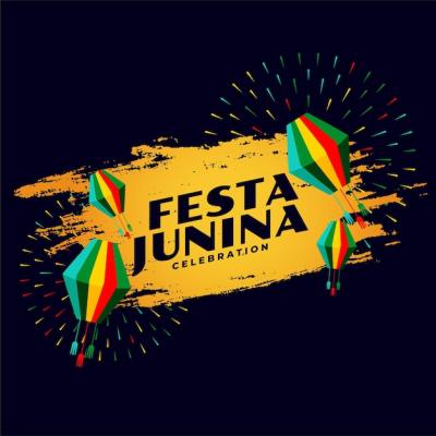 Festa Junina Celebration Abstract Card Featuring Lamps and Fireworks – Download Free Stock Photo