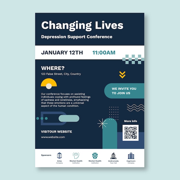 Geometric Professional Depression Support Event Poster – Free Download