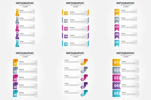 5 Steps Infographics Vector Illustration Set for Advertising and Brochure Design – Free Download