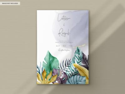 Exotic Tropical Leaves Watercolor Wedding Invitation Card Set – Free Download