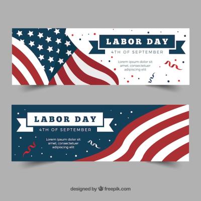 Labor Day Banners with Flag and Confetti – Free Download