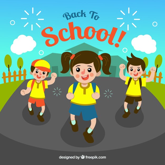 Back to School Background Featuring Three Children – Free Download