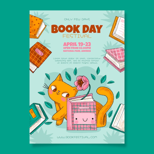 Hand Drawn Vertical Poster Template for World Book Day Celebration – Free Download