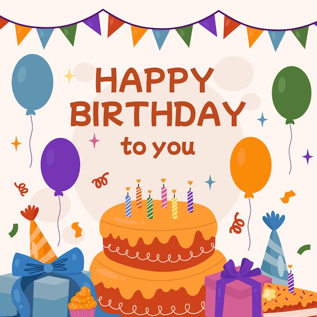 Happy Birthday Poster Flat Design – Free to Download