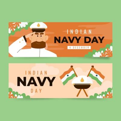 Hand Drawn Flat Indian Navy Day Horizontal Banners Set – Free Download