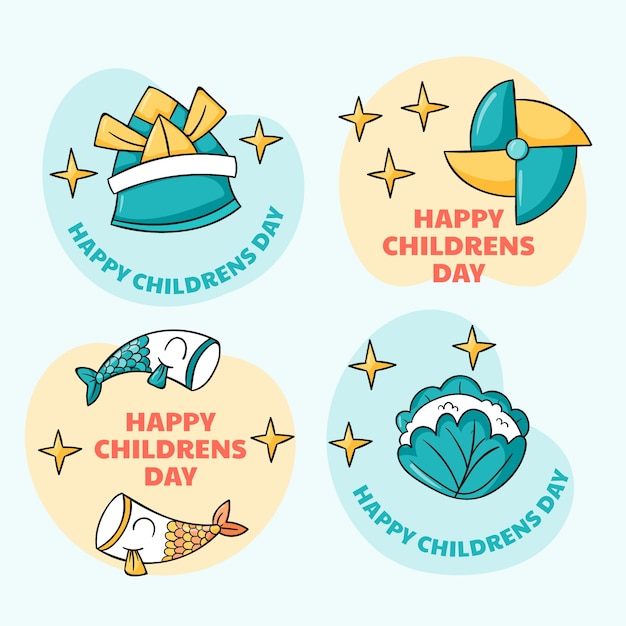 Children’s Day Hand-Drawn Labels Collection – Free Download