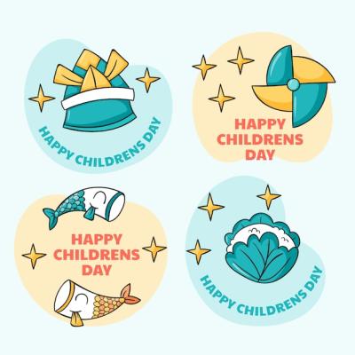 Children’s Day Hand-Drawn Labels Collection – Free Download