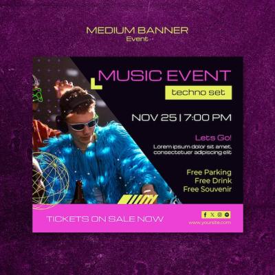 Music Event Medium Banner Template Design – Free Download