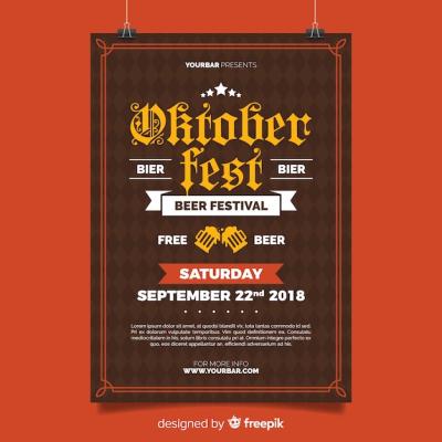 Oktoberfest Poster Template in Flat Design – Free Download