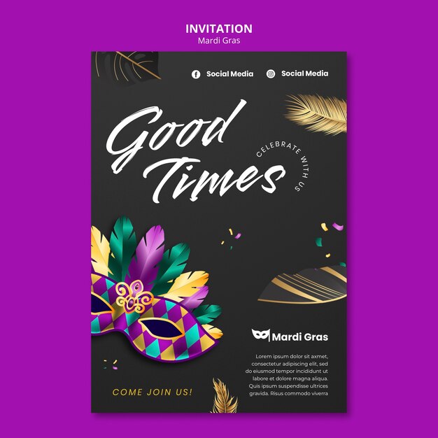 Mardi Gras Celebration Invitation Template – Free Download