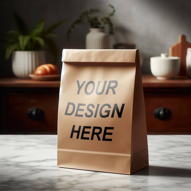 Mockup of a Paper Bag on a Marble Table for Your Business Logo – Free Download