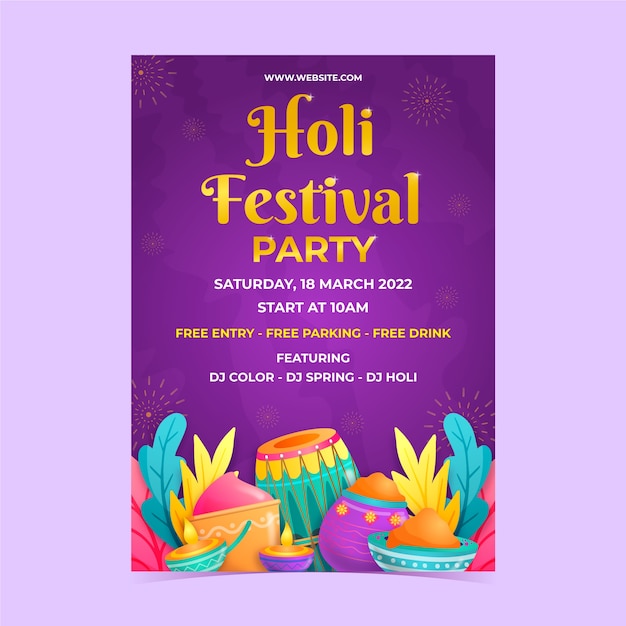 Realistic Holi Vertical Poster Template – Free Download, Free Stock Photo