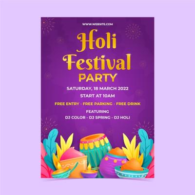 Realistic Holi Vertical Poster Template – Free Download, Free Stock Photo