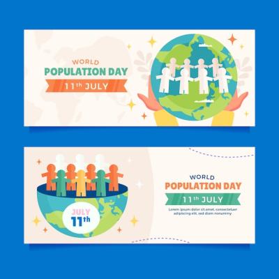 World Population Day Awareness Flat Horizontal Banner Template – Free Download