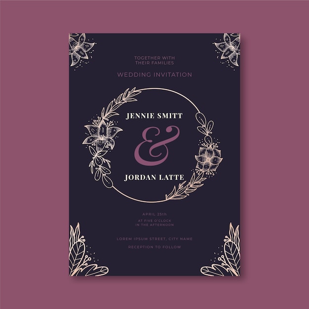 Hand Drawn Floral Wedding Invitation Template – Free Download