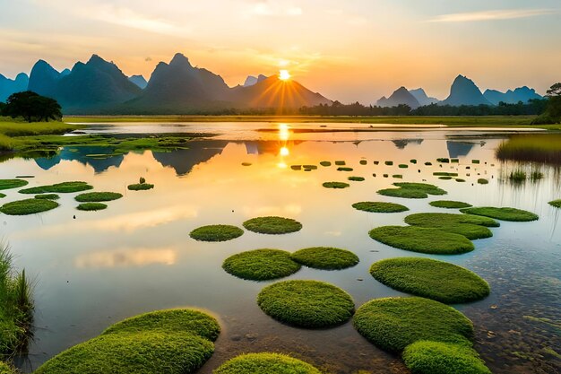 A Scenic Lake Surrounded by Mountains with Green Algae – Free Stock Photo for Download