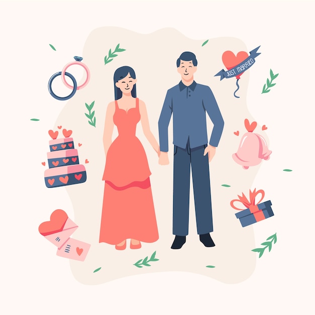 Flat Design Wedding Couples – Free Download