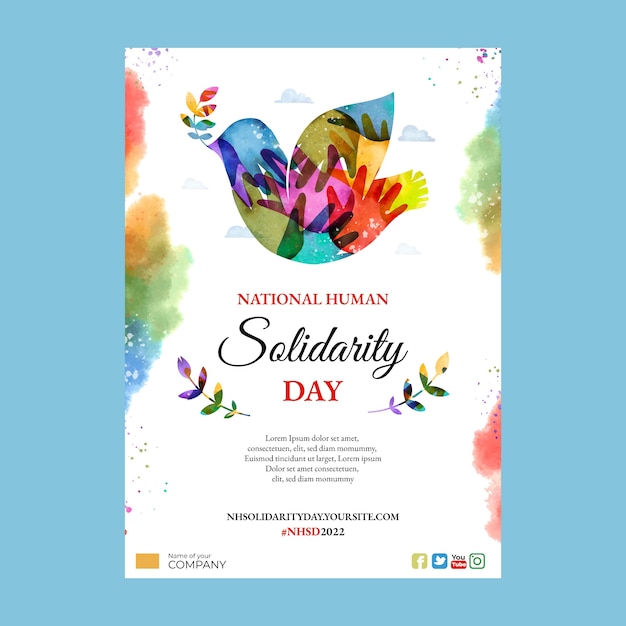 Watercolor International Human Solidarity Day Vertical Poster Template – Free Download