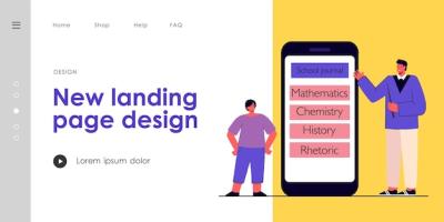 Educational Concept: Teacher Demonstrating School Journal on Mobile App – Free Download