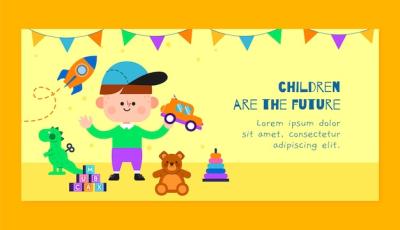 Flat World Children’s Day Horizontal Banner Template – Free Download