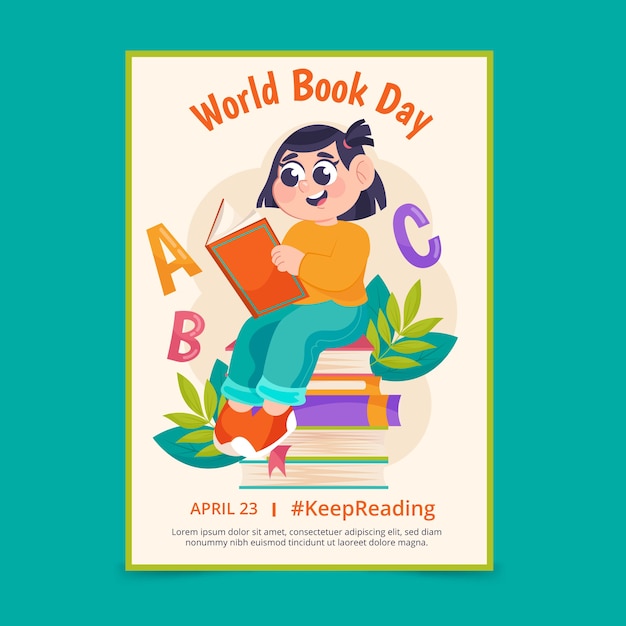 Flat World Book Day Vertical Poster Template – Free to Download