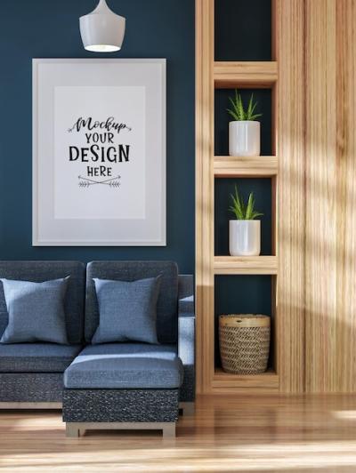 Living Room PSD Mockup of a Poster Frame – Free Download