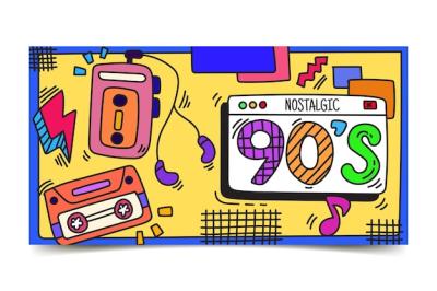 Hand Drawn Flat Nostalgic 90’s Social Media Post Template – Free Download