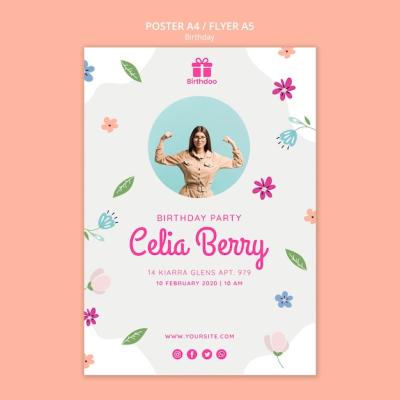 Young Woman with Flowers Birthday Poster – Free Download