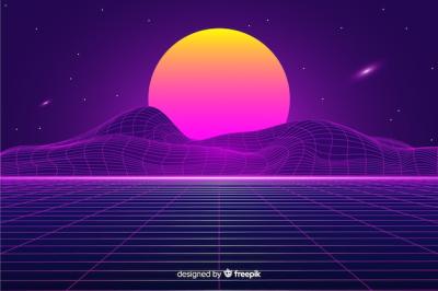 Retro Futuristic Landscape Background with Sun – Free Download