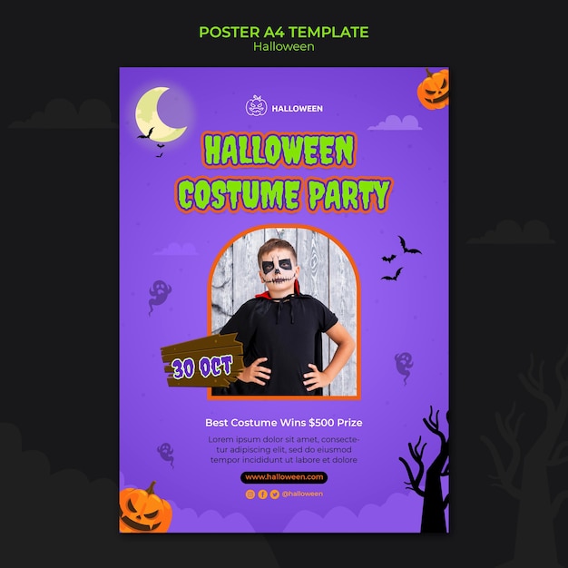 Halloween Vertical Poster Template Featuring Kid in Costume – Free Download