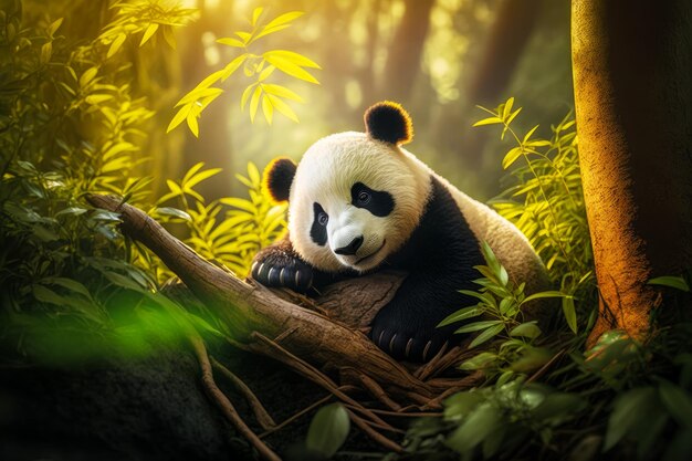 Panda Bear on Tree Branch Surrounded by Lush Greenery – Free Stock Photo for Download