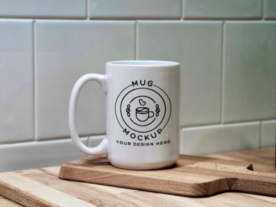 A White Mug Mockup in Kitchen – Free Stock Photo for Download