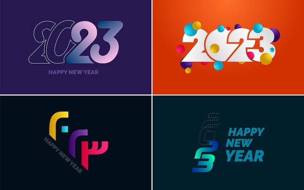 Happy New Year 2023 Text Design Pack for Brochure Templates – Free to Download